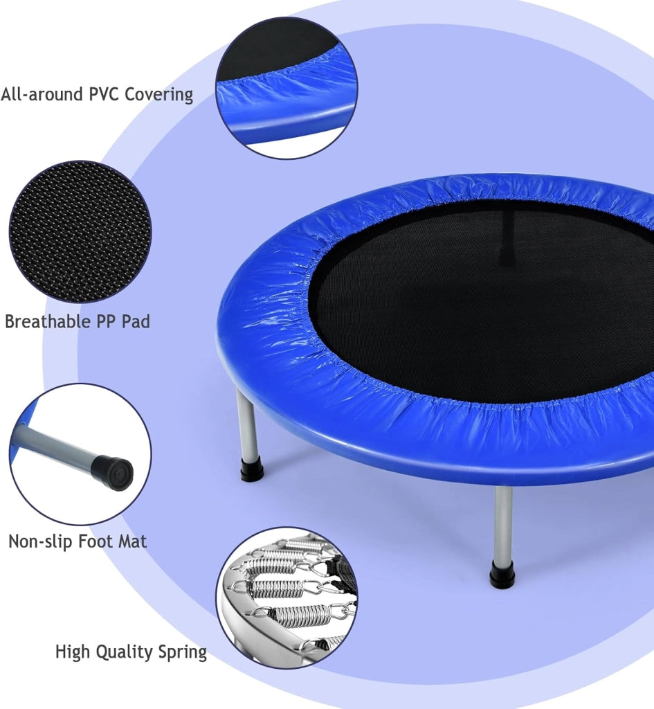 Mini Trampolino Ø96 cm, Trampolino Elastico per Fitness Pieghevole, per Bambini con Capacità di 150 kg, con Piedini Antiscivolo, Tappeto Fitness per Allenamento Interno