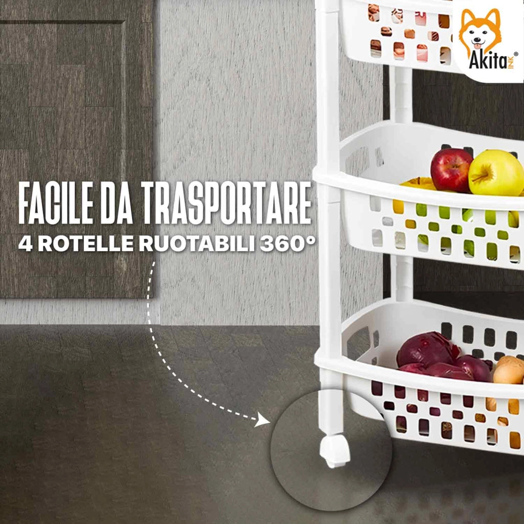 Carrello Multiuso 3 Ripiani Bianco con Ruote | Akitaink