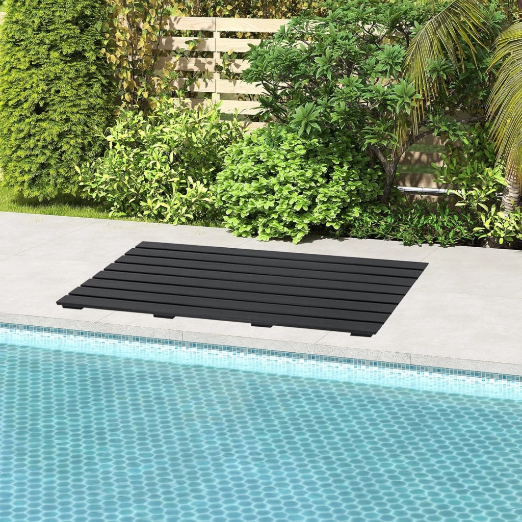 Tappetino doccia antiscivolo, griglia per esterni e interni, 100 x 60 cm, materiale WPC impermeabile e robusto, finitura effetto legno, carico 150 kg, per bagno, piscina, ingresso, nero