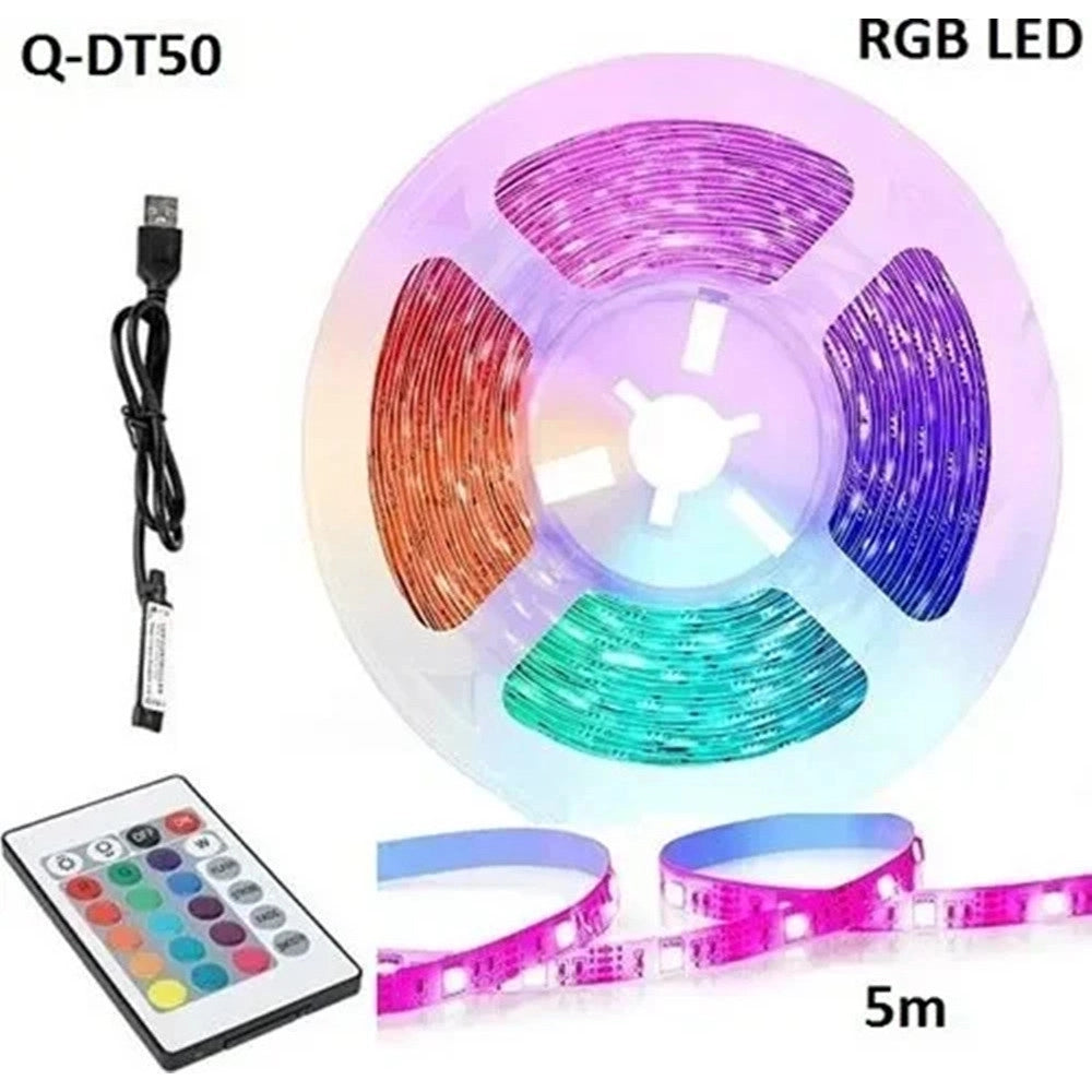 Trade Shop - Striscia Luminosa Led Rgb Smd5050 Impermeabile Ip67 Usb 5v Dc Con Telecomando 5mt Q-dt50 -