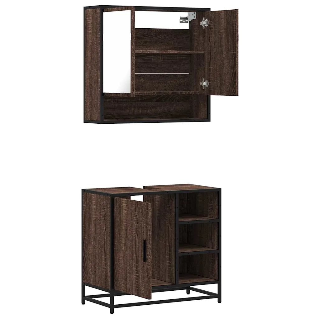 Set Mobili da Bagno 2 pz Rovere Marrone in Legno Multistrato