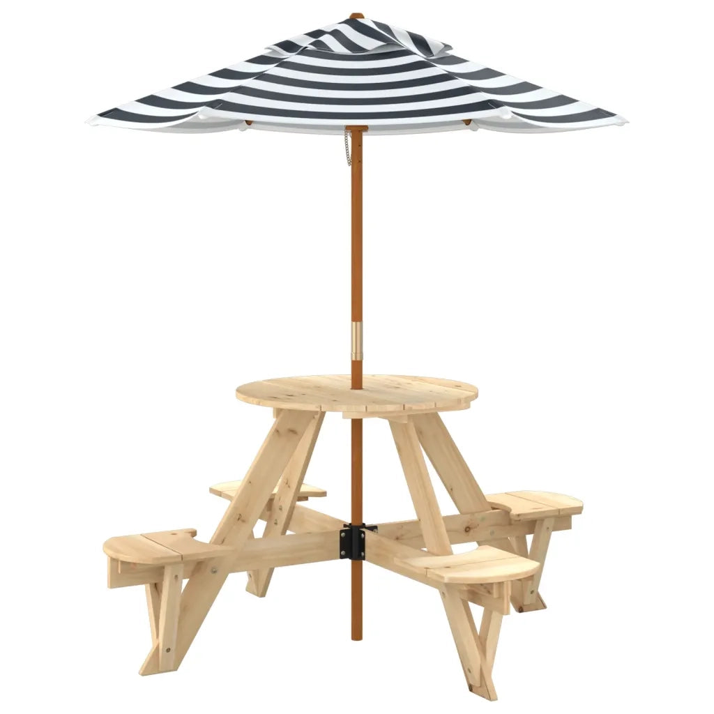 Tavolino da Giardino | Tavolo Picnic per 4 Bambini con Ombrellone Rotondo Legno Abete