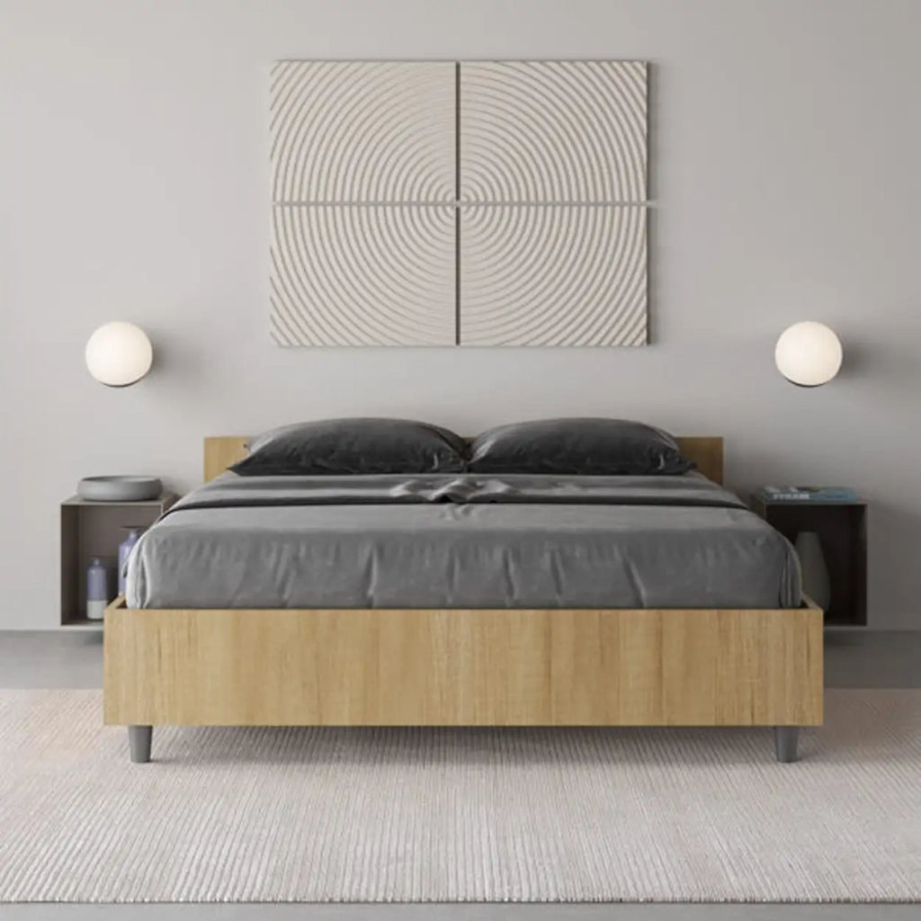 Letto matrimoniale francese con rete 140x200 quercia Nuamo