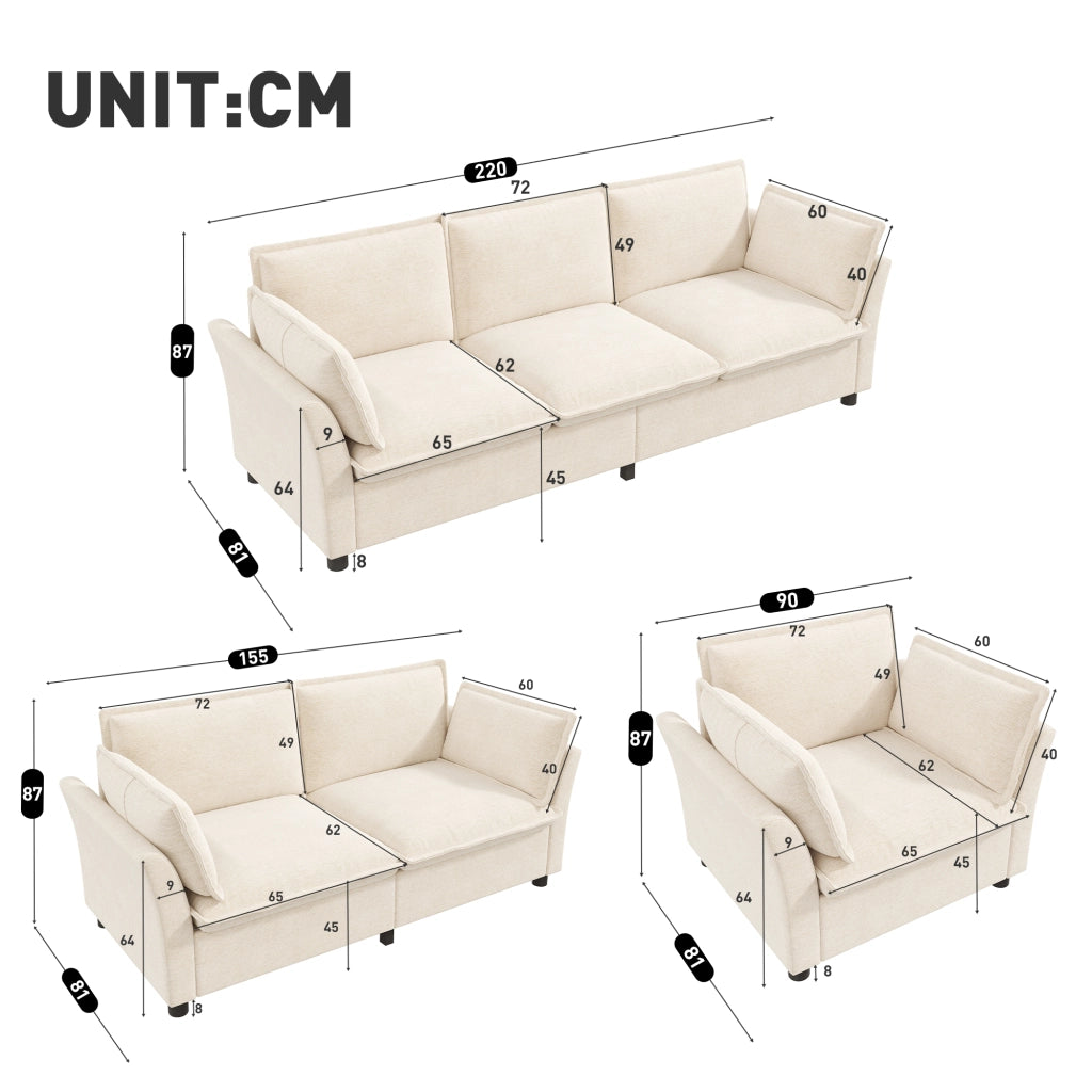 Divano modulare 3 2 1 componibile 6 7 posti con cuscini bracciolo design ergonomico per soggiorno in ciniglia beige