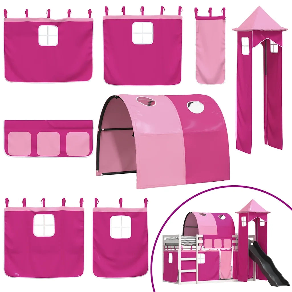 Letto a Castello con Scivolo e Tende Rosa 90x200 cm 3284166