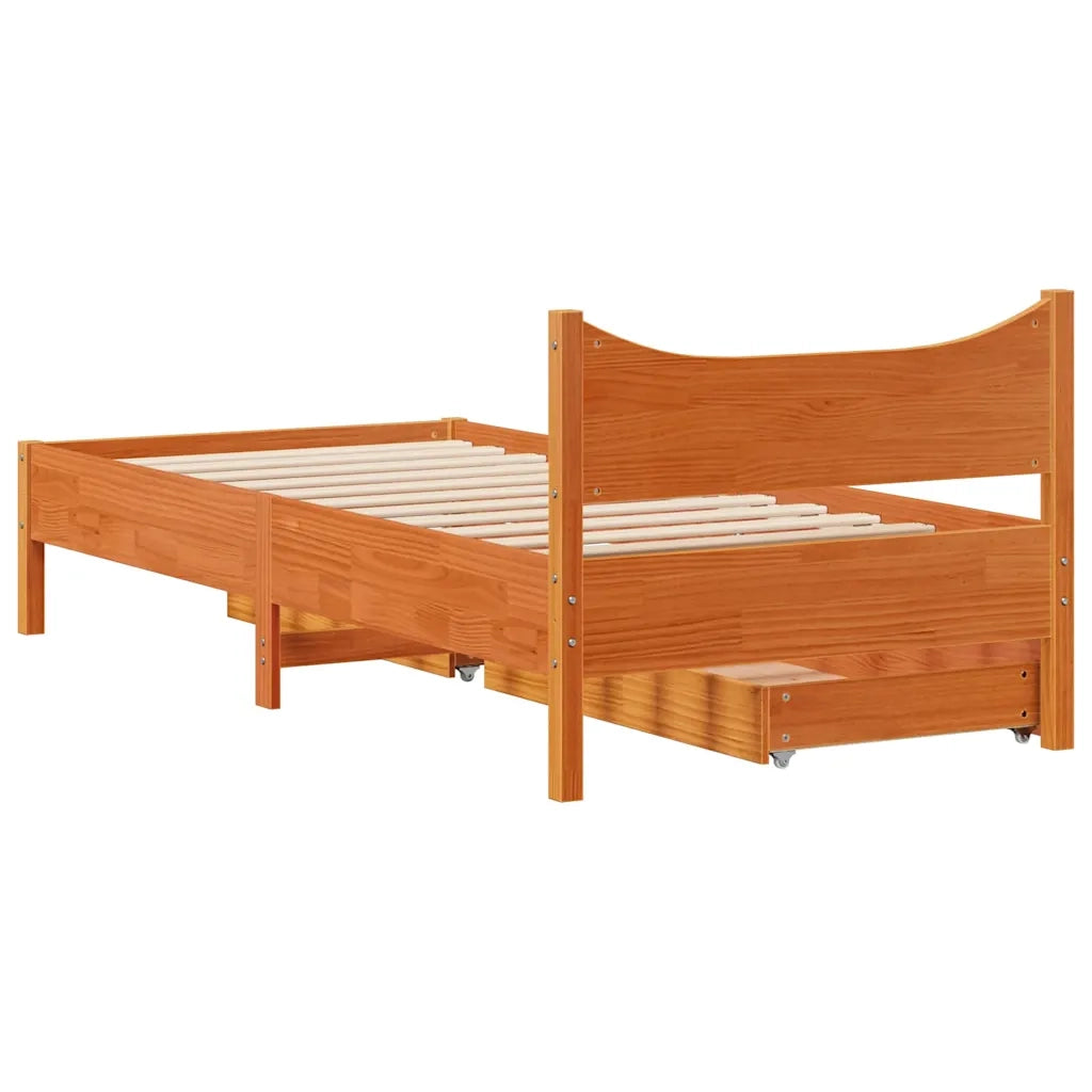 Giroletto Cassetti Marrone Cera 75x190cm in Legno Massello Pino 3301931