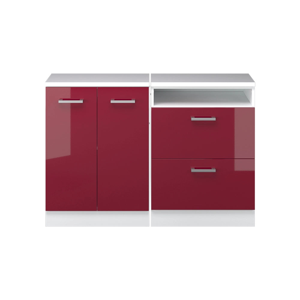 Set di mobili sottotetto Rion Rosso lucido/Bianco 120 cm Set di 2 carcasse armadio profondità 60 cm Vicco