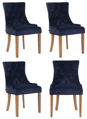 Set 4 poltrone pranzo Aberdeen in velluto blu,antico chiaro