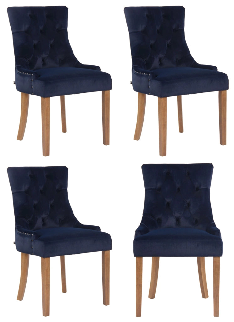 Set 4 poltrone pranzo Aberdeen in velluto blu,antico chiaro