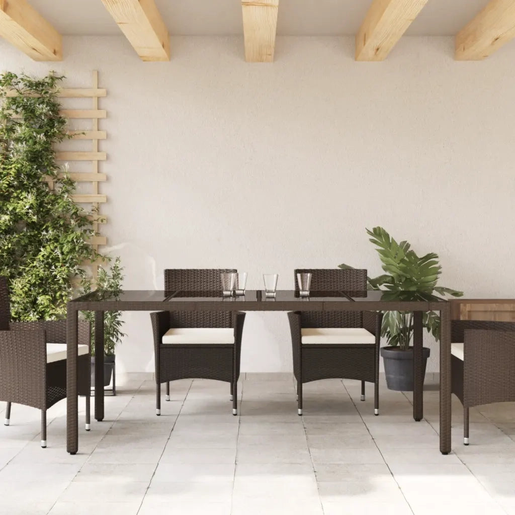 Tavolo Giardino | Tavolino da esterno Piano in Vetro Marrone 190x90x75 cm Polyrattan
