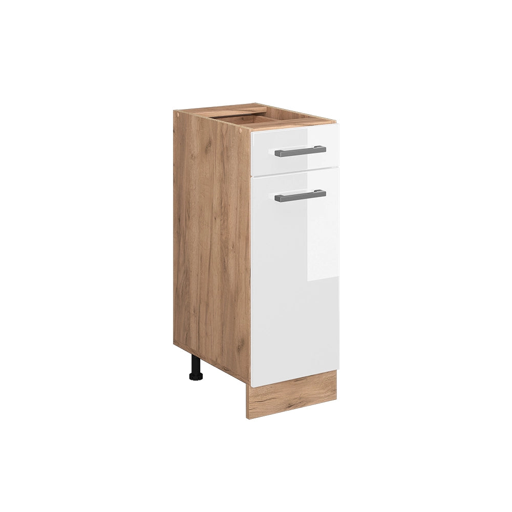 Mobiletto base per cucina R-Line Bianco lucido/Rovere dorato 30 cm senza piano di lavoro Vicco