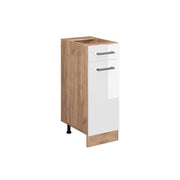Mobiletto base per cucina R-Line Bianco lucido/Rovere dorato 30 cm senza piano di lavoro Vicco