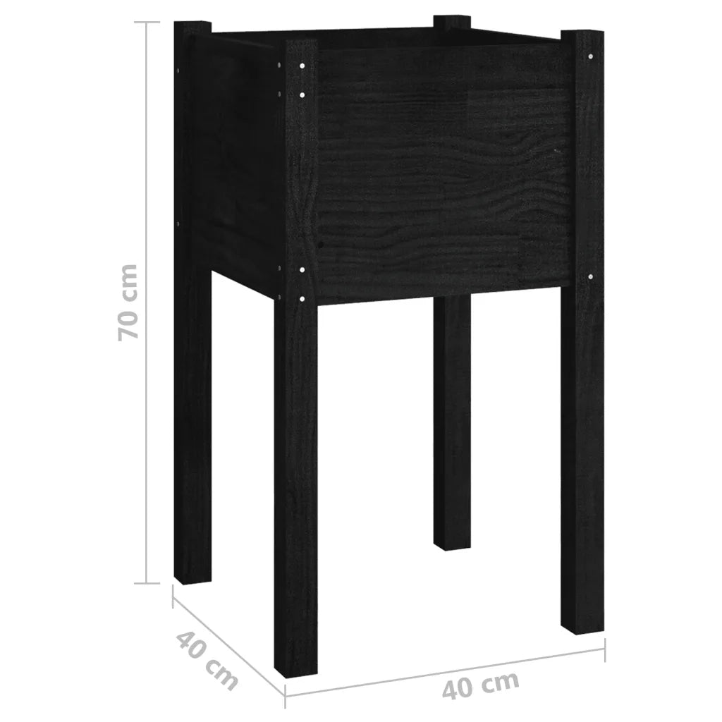 Fioriera da Giardino-Vaso da Esterno-Contenitore per Piante Nera 40x40x70 cm in Legno Massello di Pino