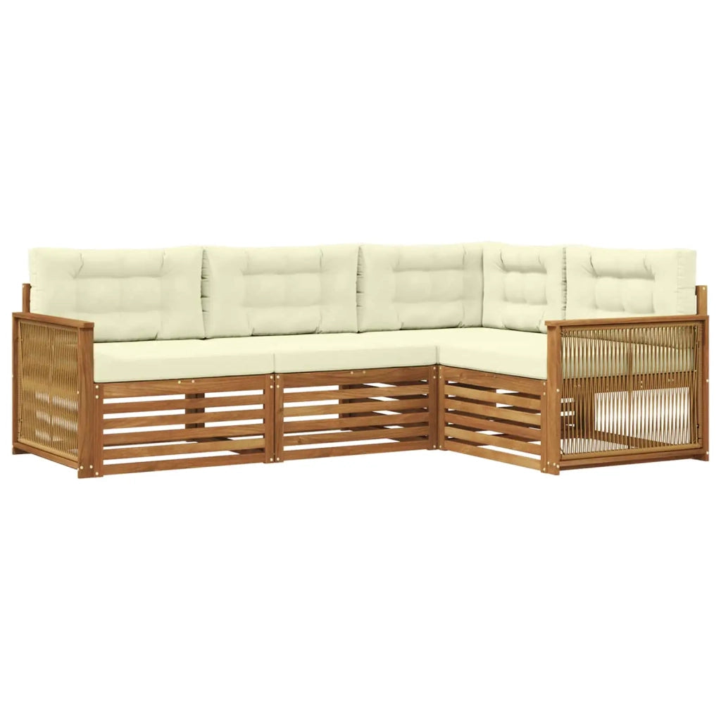 Set di divani da esterno con cuscino 4 pcs Naturale e Crema