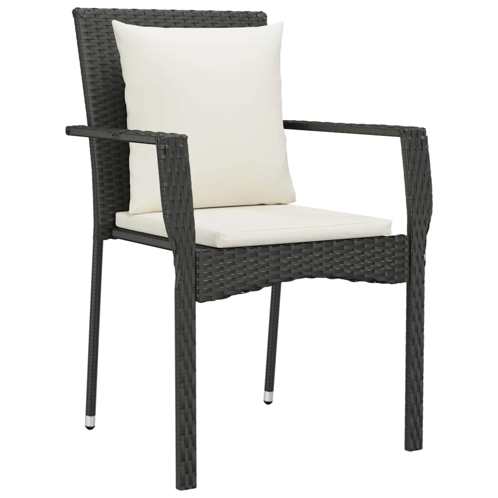 Set da Pranzo da Giardino 5 pz Nero con Cuscini in Polyrattan 3185096