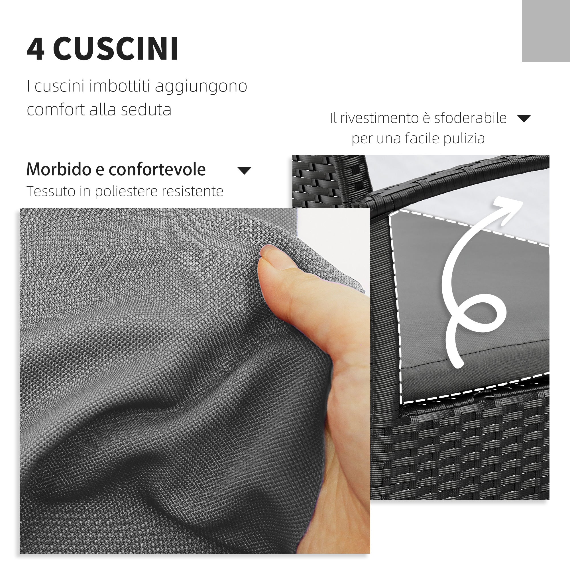 Set Salotto da Giardino Divano 2 Poltrone e Tavolino Nero