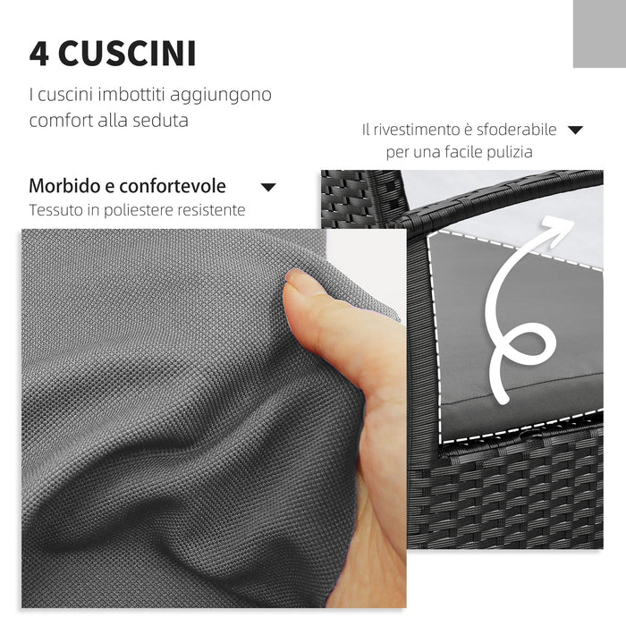 Set Salotto da Giardino Divano 2 Poltrone e Tavolino Nero