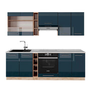 Cucina componibile Fame-Line Blu scuro lucido/Rovere dorato 235 cm, PL Marmo Vicco