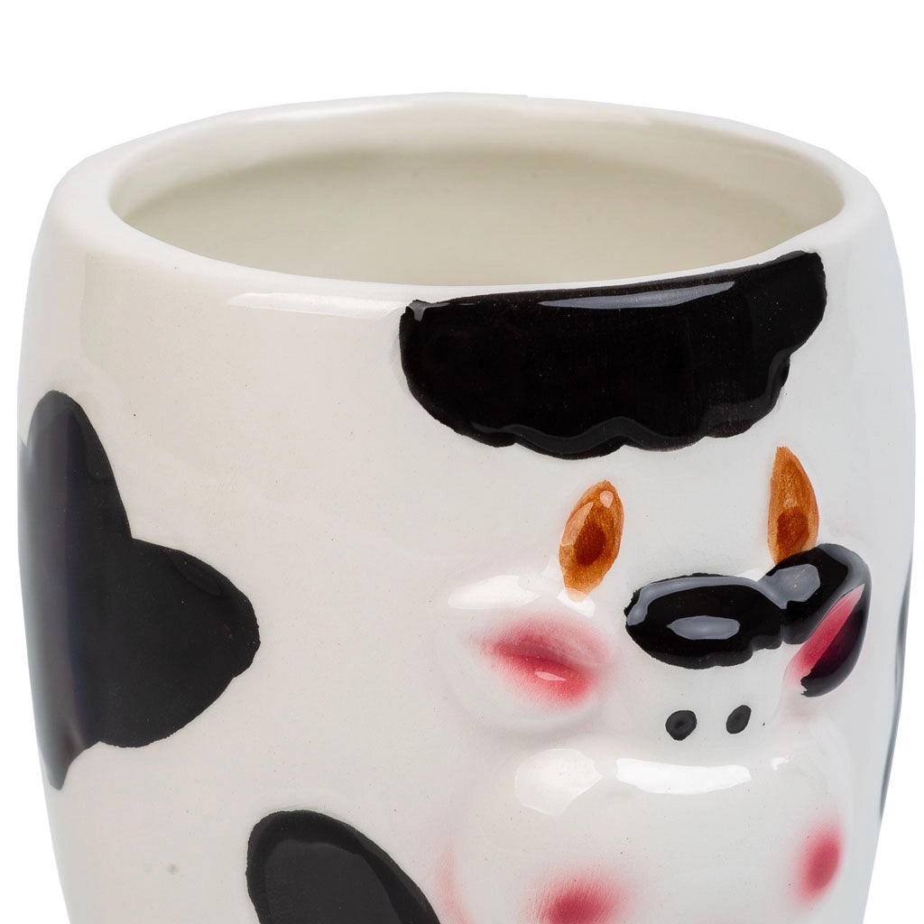 Portapenne mucca in ceramica nera d7,5x10h