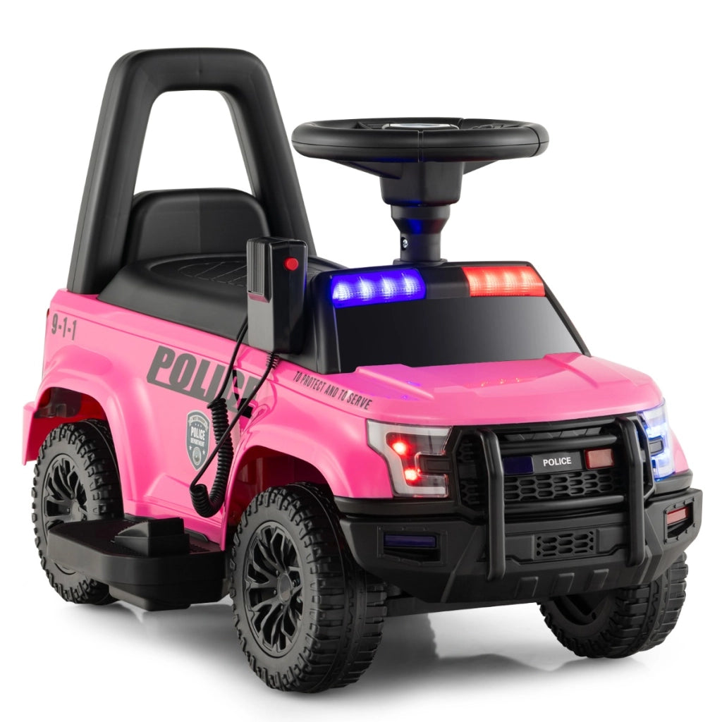 Auto della polizia giocattolo alimentata a batteria, Cavalcabile per bambini con megafono laterale clacson Rosa-Macchinine giocattoli