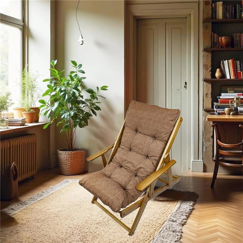MAURY'S POLTRONA RELAX MARRONE TINTA UNITA COMODONA IN LEGNO 3POSIZIONI CON CUSCINO IMBOTTITO