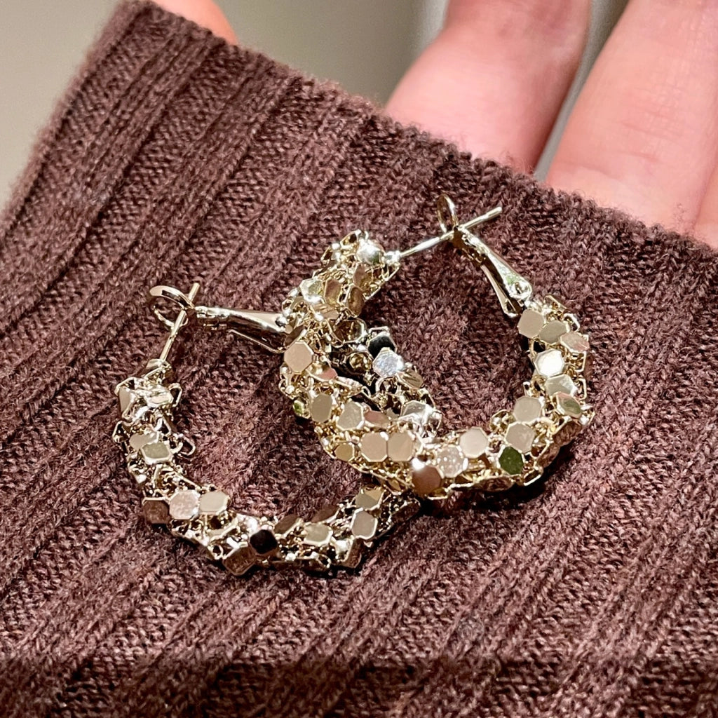 Orecchini a cerchio vintage in argento marrone