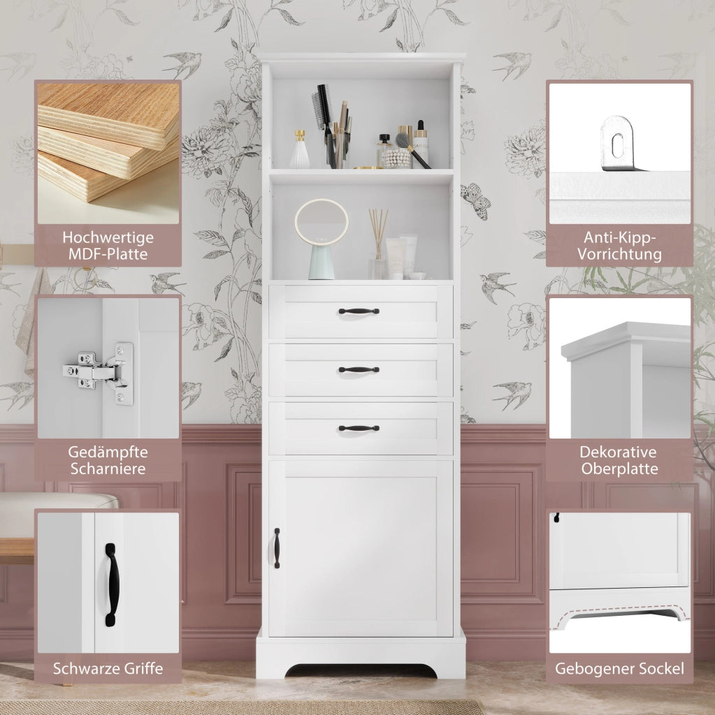 Mobile bagno alto 56x25;6x167 cm in MDF bianco con 3 cassetti e ripiani regolabili