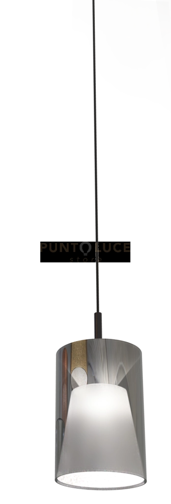 ICONIC-G F Sospensione 1 luce struttura in metallo cromo nero con vetro fumè attacco E27 diametro 20cm senza base