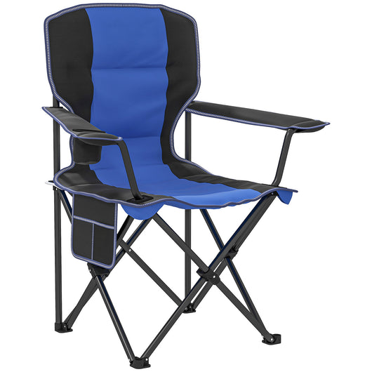 Sedia da Campeggio Pieghevole con Tasca e Portabicchieri Blu