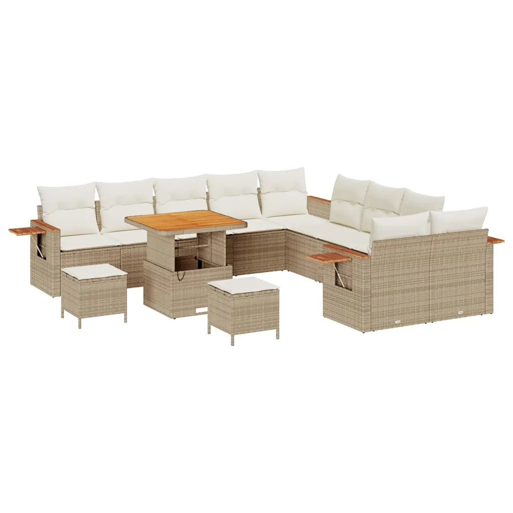 Set Divano da Giardino 17 pcs Beige e Crema polyrattan