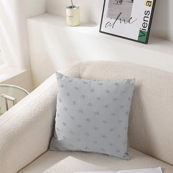 Cuscini per divano - 2-pack - Cuscini decorativi - Cuscini quadrati a righe in lino - Cuscini con fiori 3D - Cuscini in stile rustico - Per divano e salotto - 45x45cm - Grigio - Fiori 3D