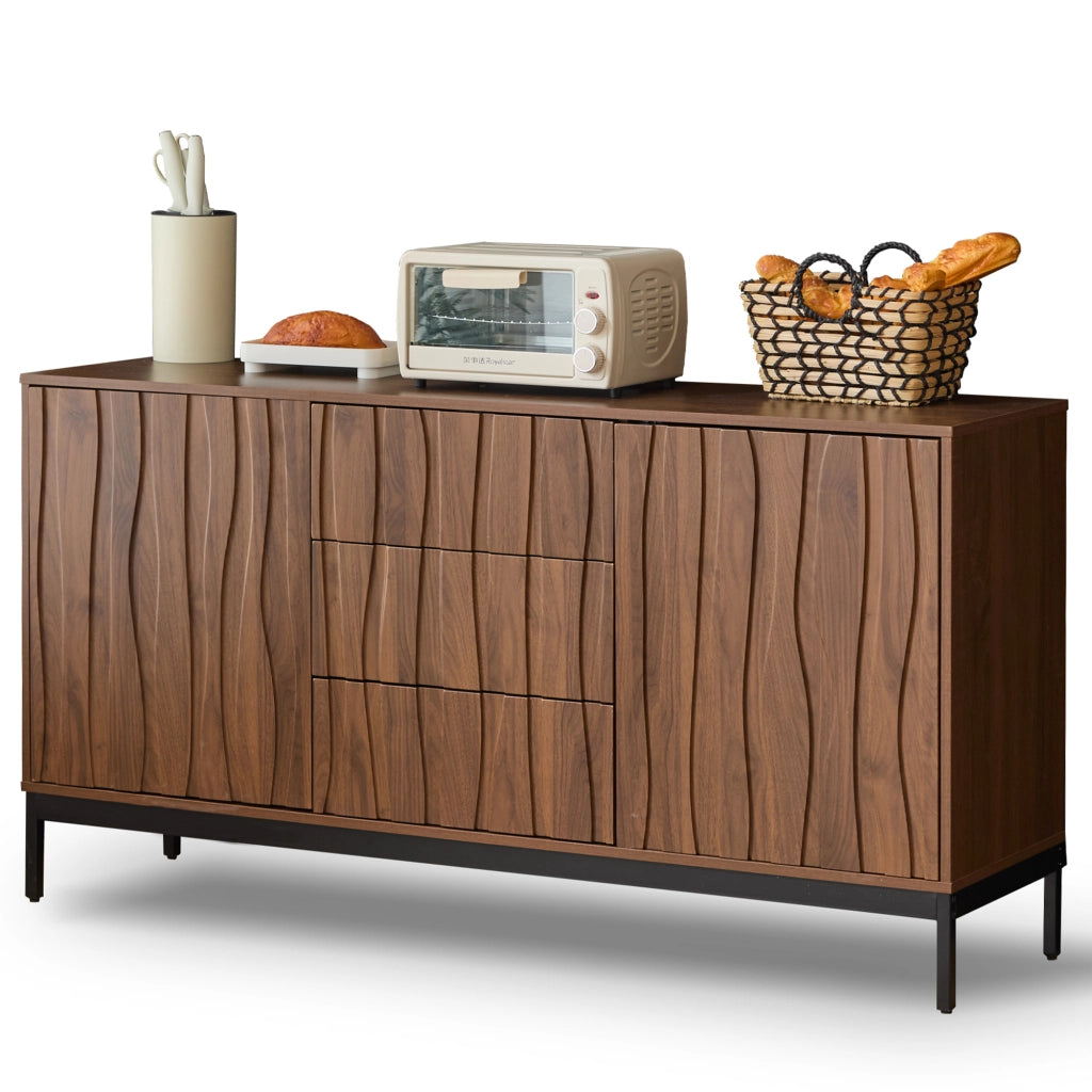 Credenza 150 cm in MDF con 3 cassetti, ripiani regolabili e struttura anti-ribaltamento