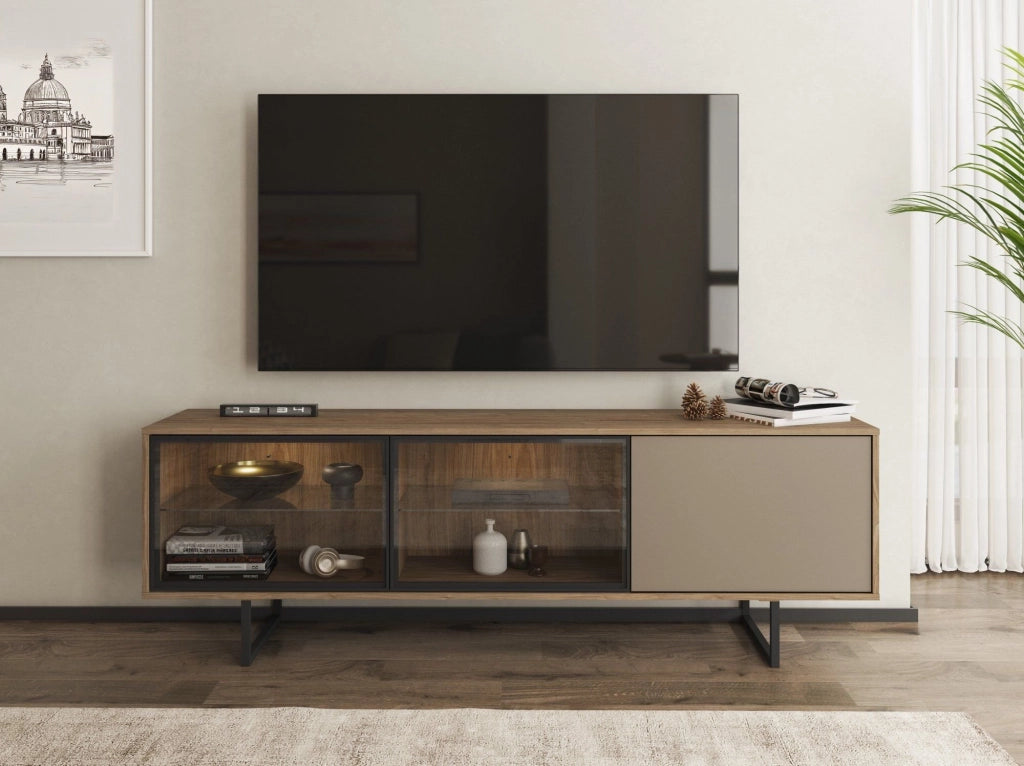 Serrata, Mobile Porta tv Cassetti, 185x40x60h cm Marrone Rovere
