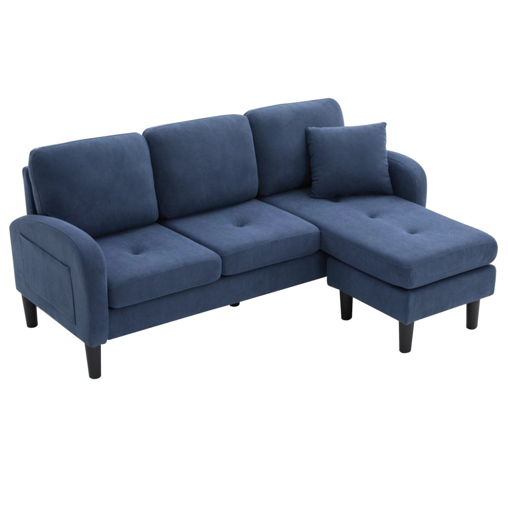 Divano angolare modulare blu, 3 posti, con chaise longue