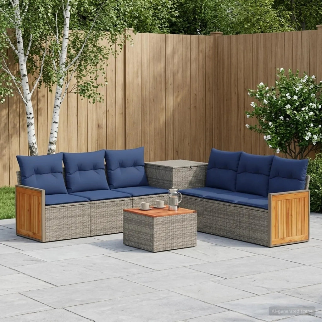 Set di divani 8 pz Grigio e Blu Navy Rattan sintetico e Acciaio 3448643
