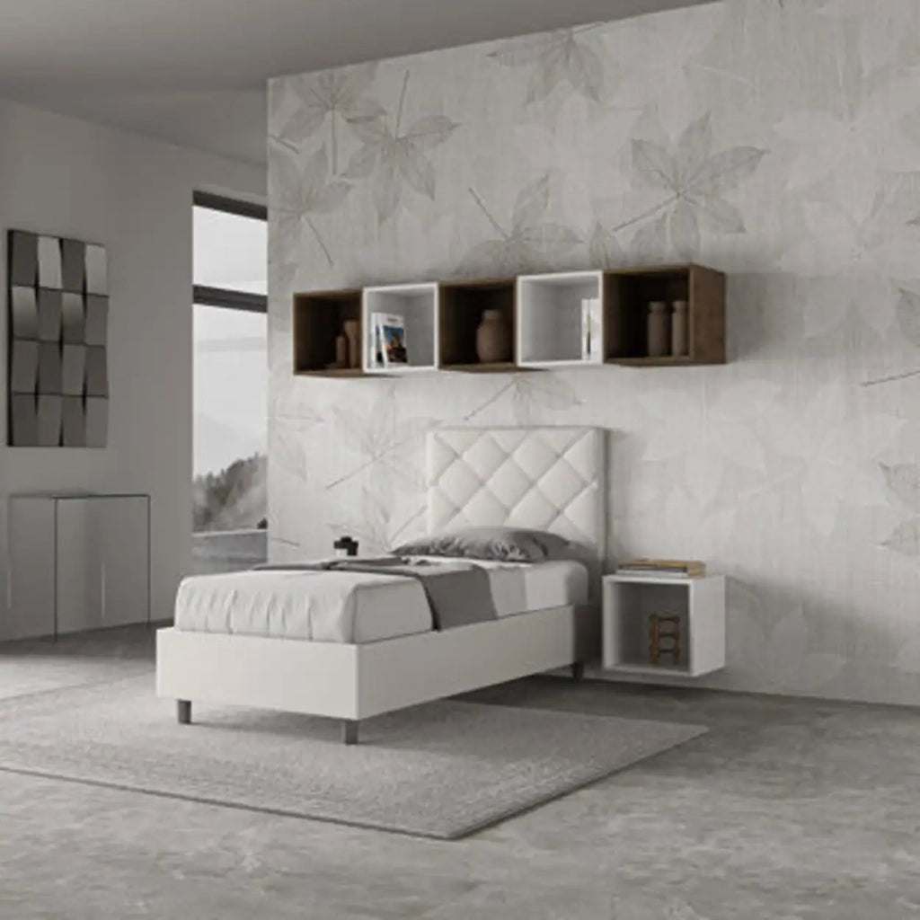 Letto singolo contenitore imbottito 80x210 similpelle bianco Priya