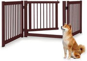 Cancelletto per Cani Pieghevoli 210 x 61 cm, Barriera per Cani in Legno a 3 Pannelli con Porta a Serratura, Recinzione per Scale, Ingressi e Corridoi (Marrone)