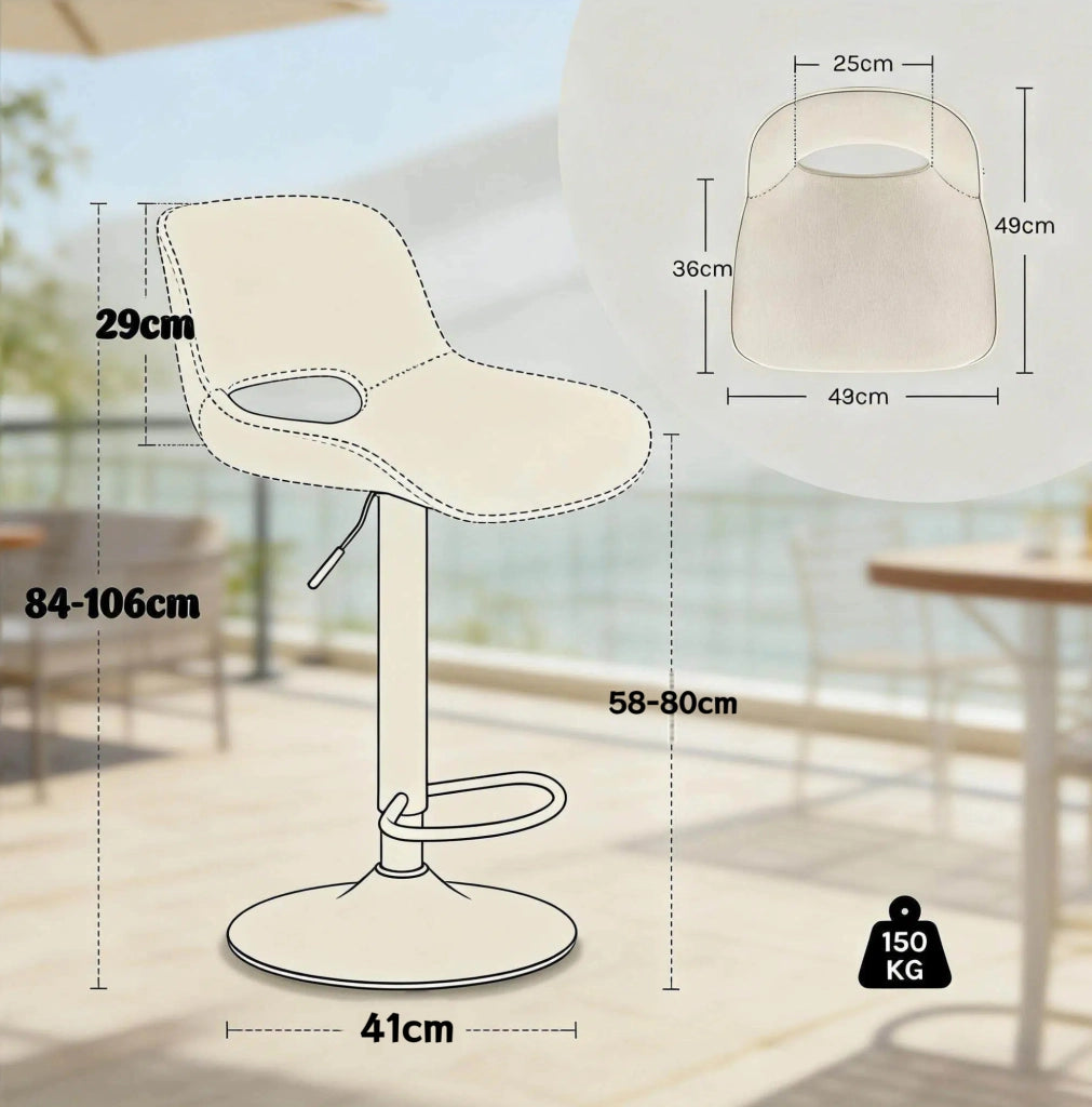Set di 2 sgabelli da bar beige in lino con schienale girevoli e altezza regolabile 58-80 cm