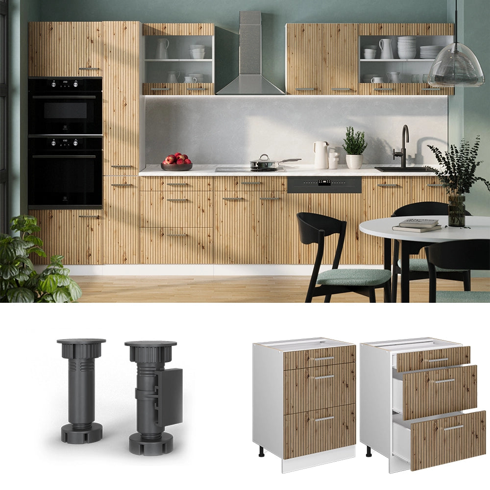 Vicco Mobiletto base per cucina Rovere artigianale 60 cm con cassetti PL Marmo