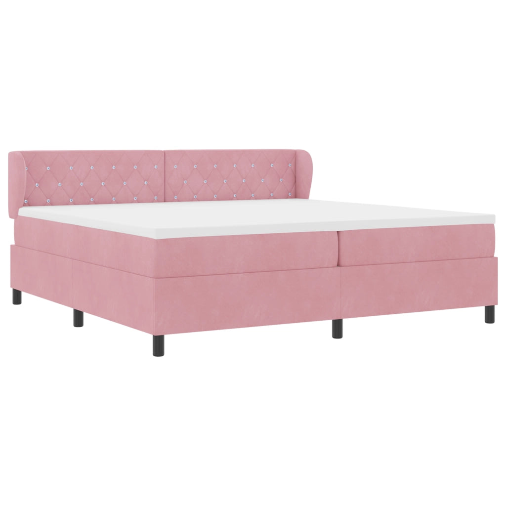 Letto Box Spring con Materasso Rosa 200x200 cm Velluto