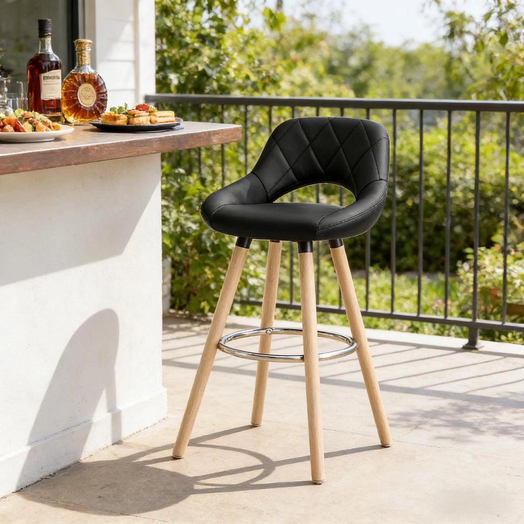 SGABELLO Bar con Schienale 68 cm Nero in Similpelle e Legno