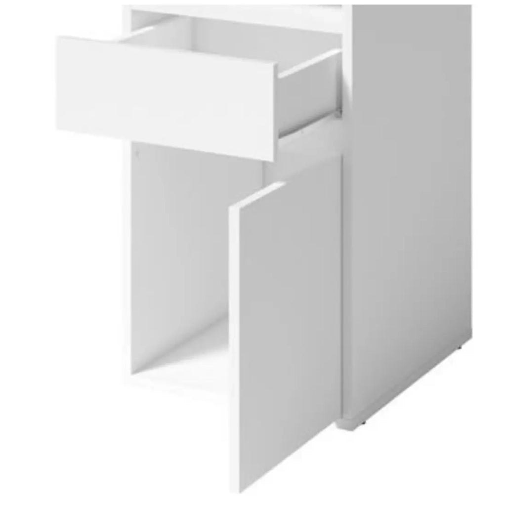 Scrivania BILOU bianca – 1 cassetto, 1 porta e 2 vani – Design pulito e luminoso per camera da bambino