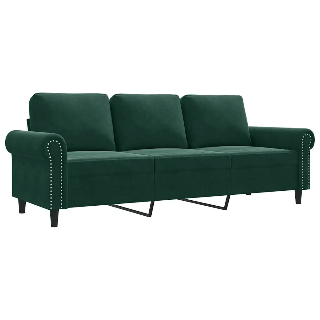 Divano a 3 Posti Verde Scuro 180 cm in Velluto