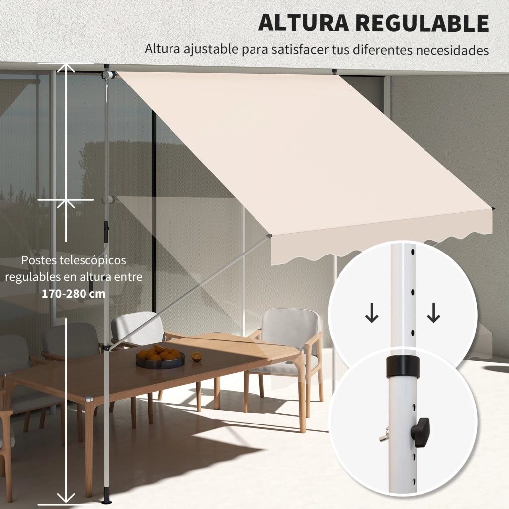 Toldo Retrattile Manuale 300x150 cm ¨C zephmum ¨C Beige per Terrazzo
