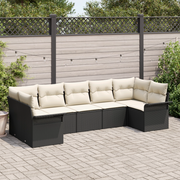 Set di divani da giardino 7 pezzi con cuscini rattan nero poli