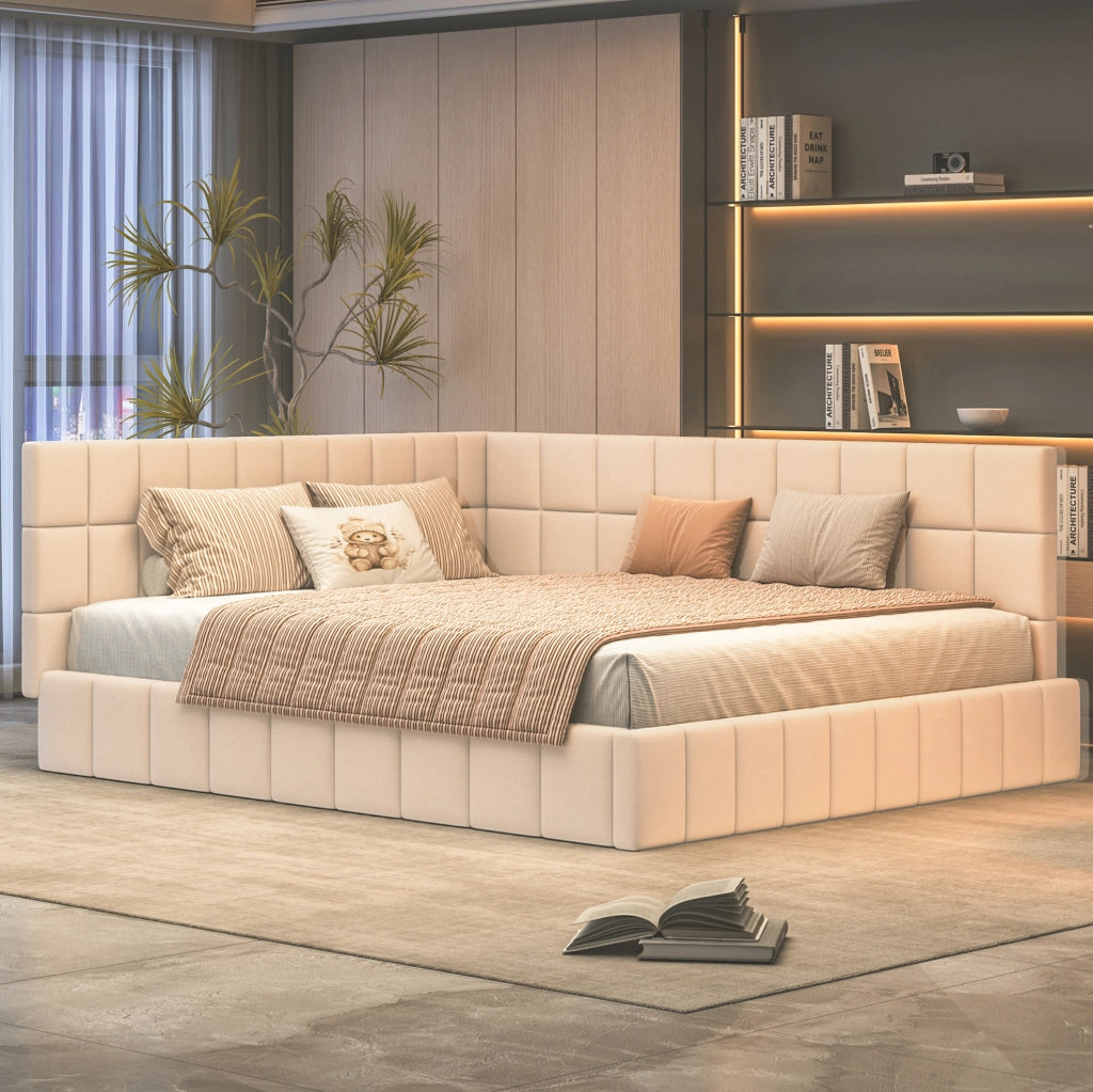 Letto singolo trasformabile 160x200 cm in velluto beige