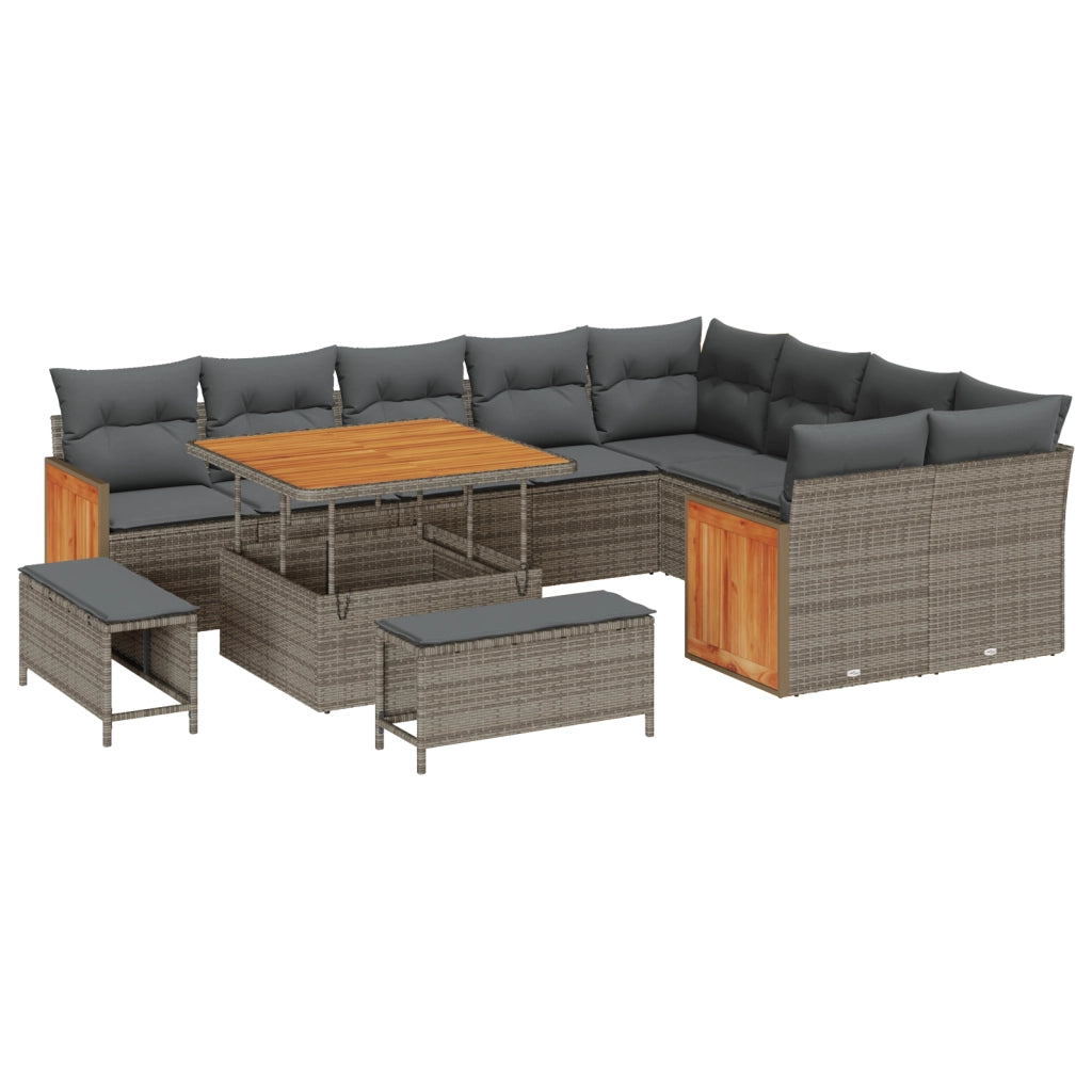 Set Divano da Giardino 12 Pezzi con Cuscini Rattan Poliestere Grigio