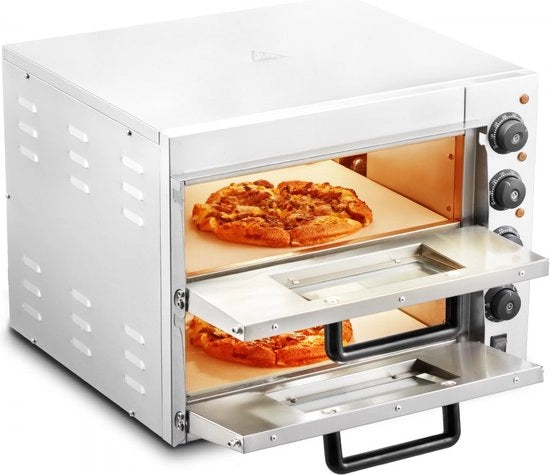 Fornello a Pizza - per Pizze da 35,5 cm/14 - Acciaio Inossidabile - Fornello a Pizza Elettrico - 3000W - con 3 Regolatori di Temperatura e Funzione di Impostazione del Tempo - per Casa Ristorante Panificio Bar