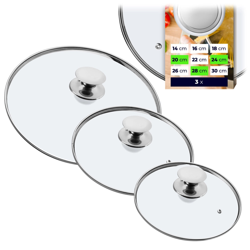 Set di coperchi in vetro KADAX resistenti al calore per pentole e padelle da 20/24/28 cm.