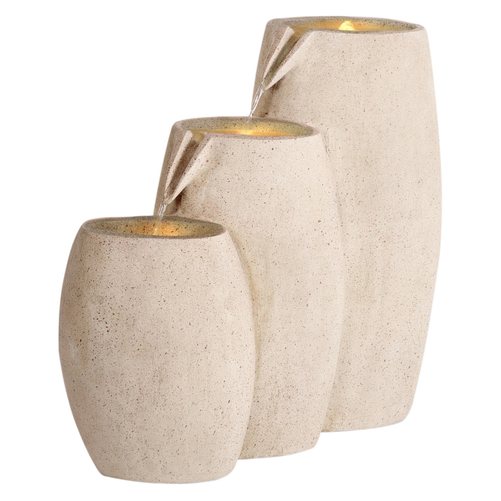 Fontana d'acqua da esterno in resina beige Luce da giardino LED inserita Design moderno
